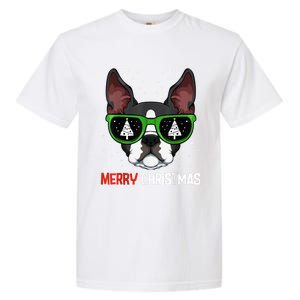 Boston Terrier Christmas Pajama Dog Sunglasses XMas Tree Garment-Dyed Heavyweight T-Shirt