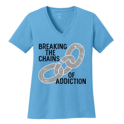 Breaking The Chains Of Addiction Aa Na Clean Sober Recovery Gift Women's V-Neck T-Shirt