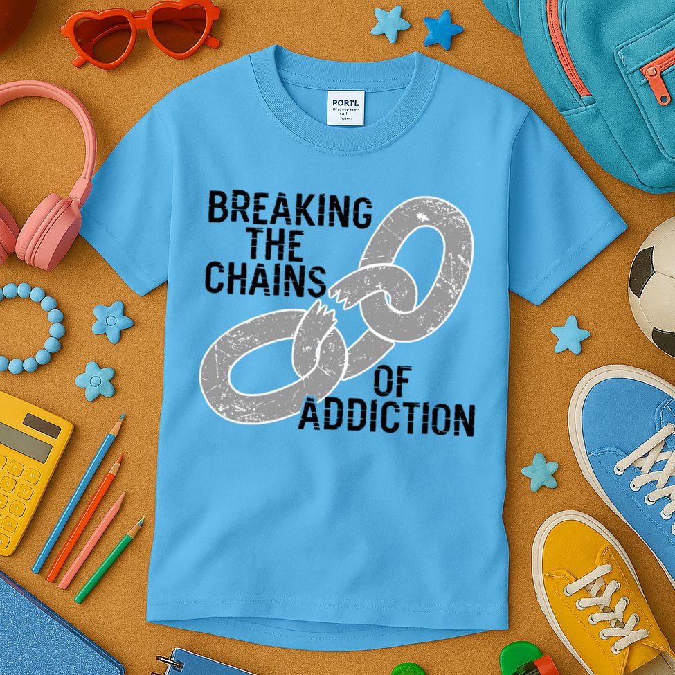 Breaking The Chains Of Addiction Aa Na Clean Sober Recovery Gift Kids T-Shirt