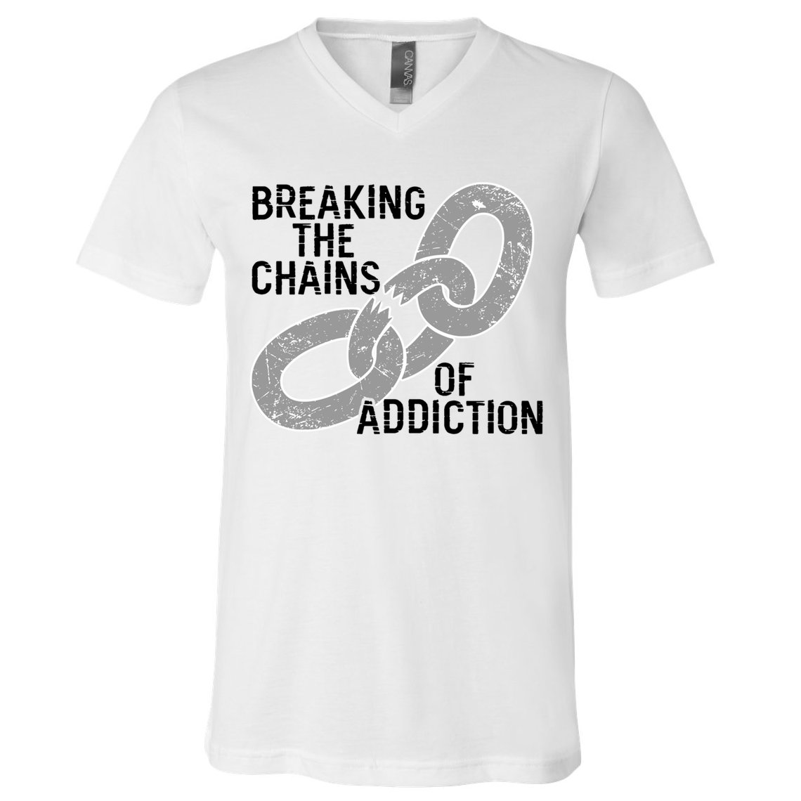 Breaking The Chains Of Addiction Aa Na Clean Sober Recovery Gift V-Neck T-Shirt