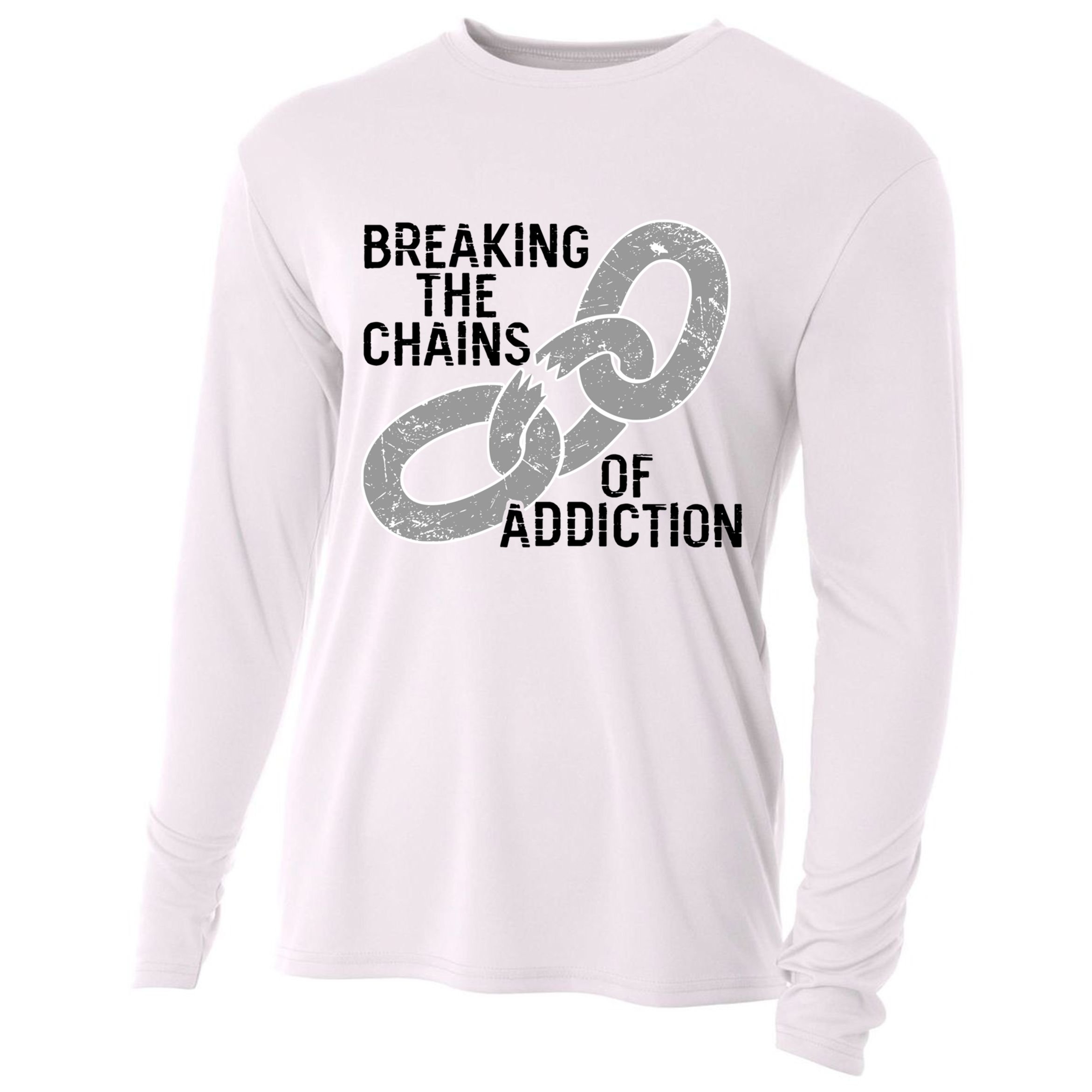 Breaking The Chains Of Addiction Aa Na Clean Sober Recovery Gift Cooling Performance Long Sleeve Crew