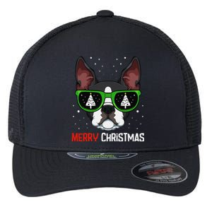 Boston Terrier Christmas Pajama Dog Sunglasses XMas Tree Flexfit Unipanel Trucker Cap