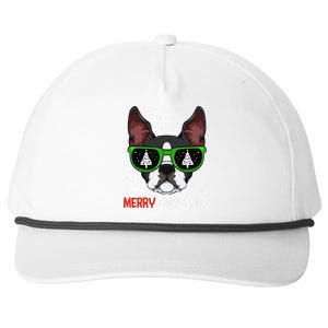 Boston Terrier Christmas Pajama Dog Sunglasses XMas Tree Snapback Five-Panel Rope Hat