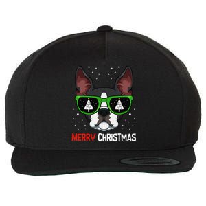 Boston Terrier Christmas Pajama Dog Sunglasses XMas Tree Wool Snapback Cap