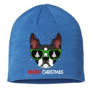 Boston Terrier Christmas Pajama Dog Sunglasses XMas Tree Sustainable Beanie