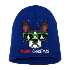 Boston Terrier Christmas Pajama Dog Sunglasses XMas Tree Short Acrylic Beanie