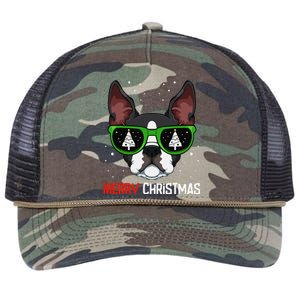 Boston Terrier Christmas Pajama Dog Sunglasses XMas Tree Retro Rope Trucker Hat Cap