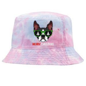 Boston Terrier Christmas Pajama Dog Sunglasses XMas Tree Tie-Dyed Bucket Hat