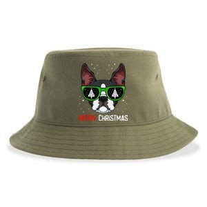 Boston Terrier Christmas Pajama Dog Sunglasses XMas Tree Sustainable Bucket Hat