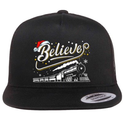 Believe Train Christmas North Pole Family Xmas Flatbill Hat
