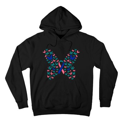 Butterfly Thyroid Cancer Awareness Ribbon Survivor Warrior Hoodie