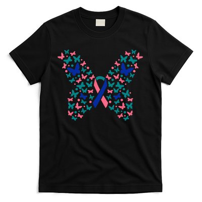 Butterfly Thyroid Cancer Awareness Ribbon Survivor Warrior T-Shirt