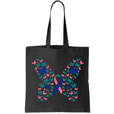 Butterfly Thyroid Cancer Awareness Ribbon Survivor Warrior Bag