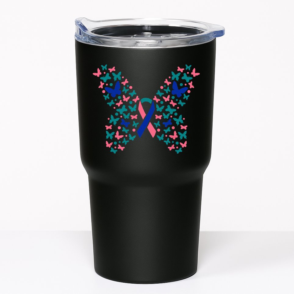 Butterfly Thyroid Cancer Awareness Ribbon Survivor Warrior Tumbler