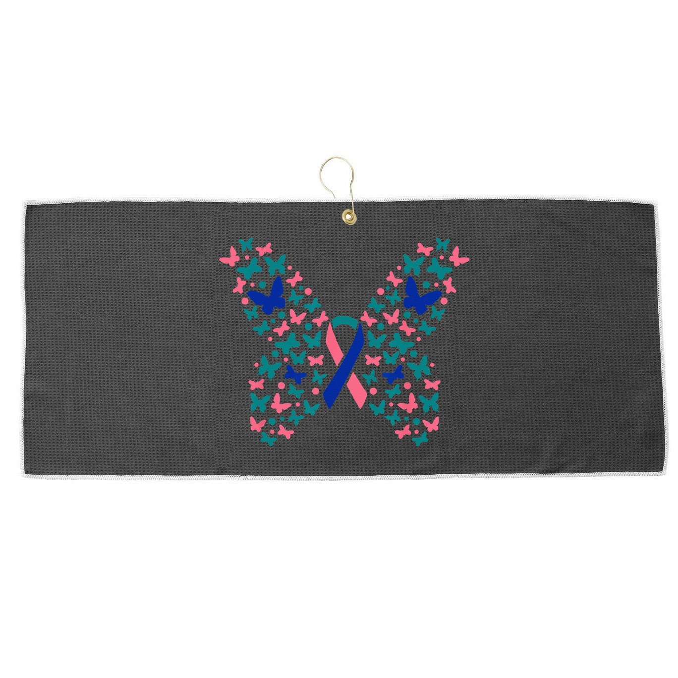 Butterfly Thyroid Cancer Awareness Ribbon Survivor Warrior Large Microfiber Waffle Golf Towel