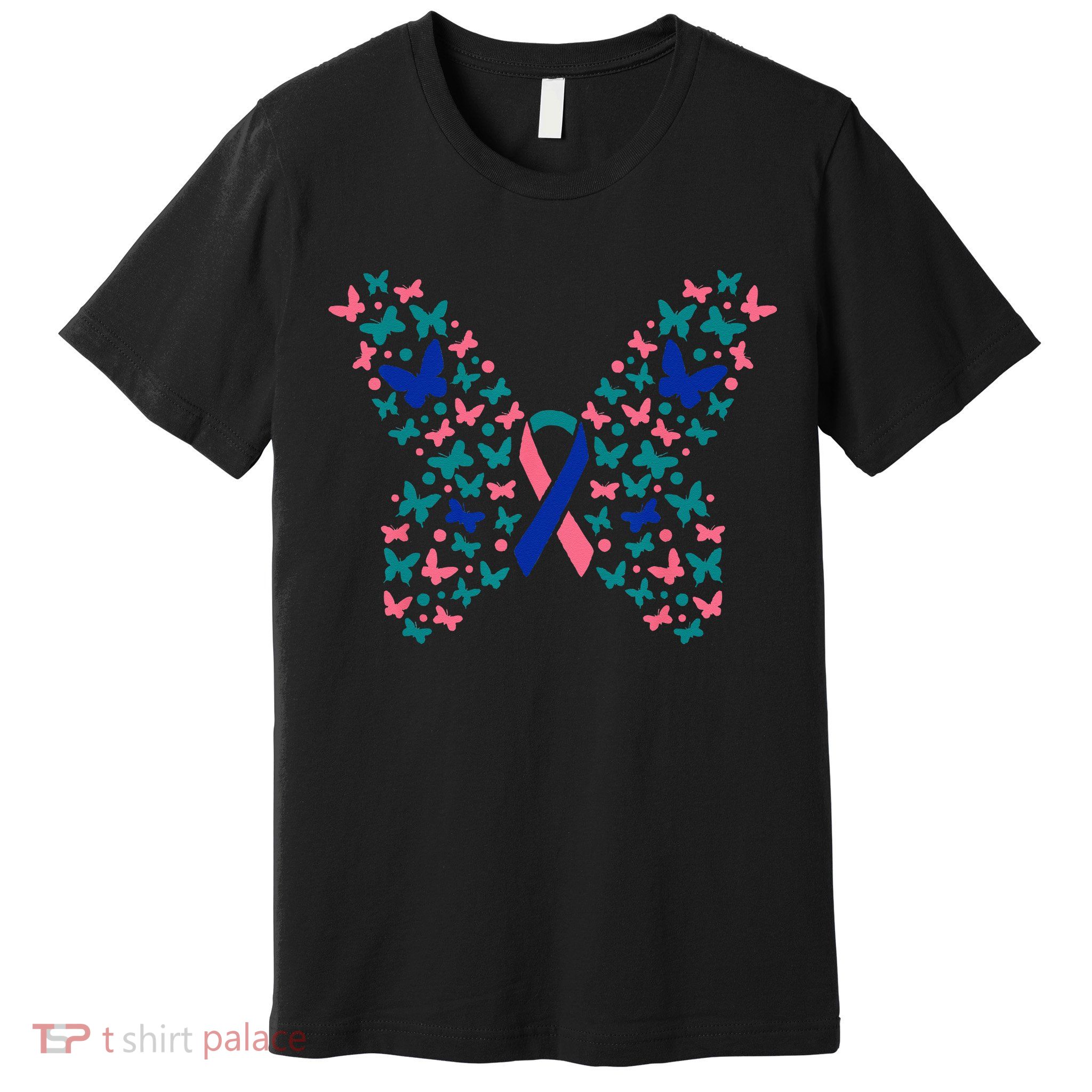 Butterfly Thyroid Cancer Awareness Ribbon Survivor Warrior Premium T-Shirt