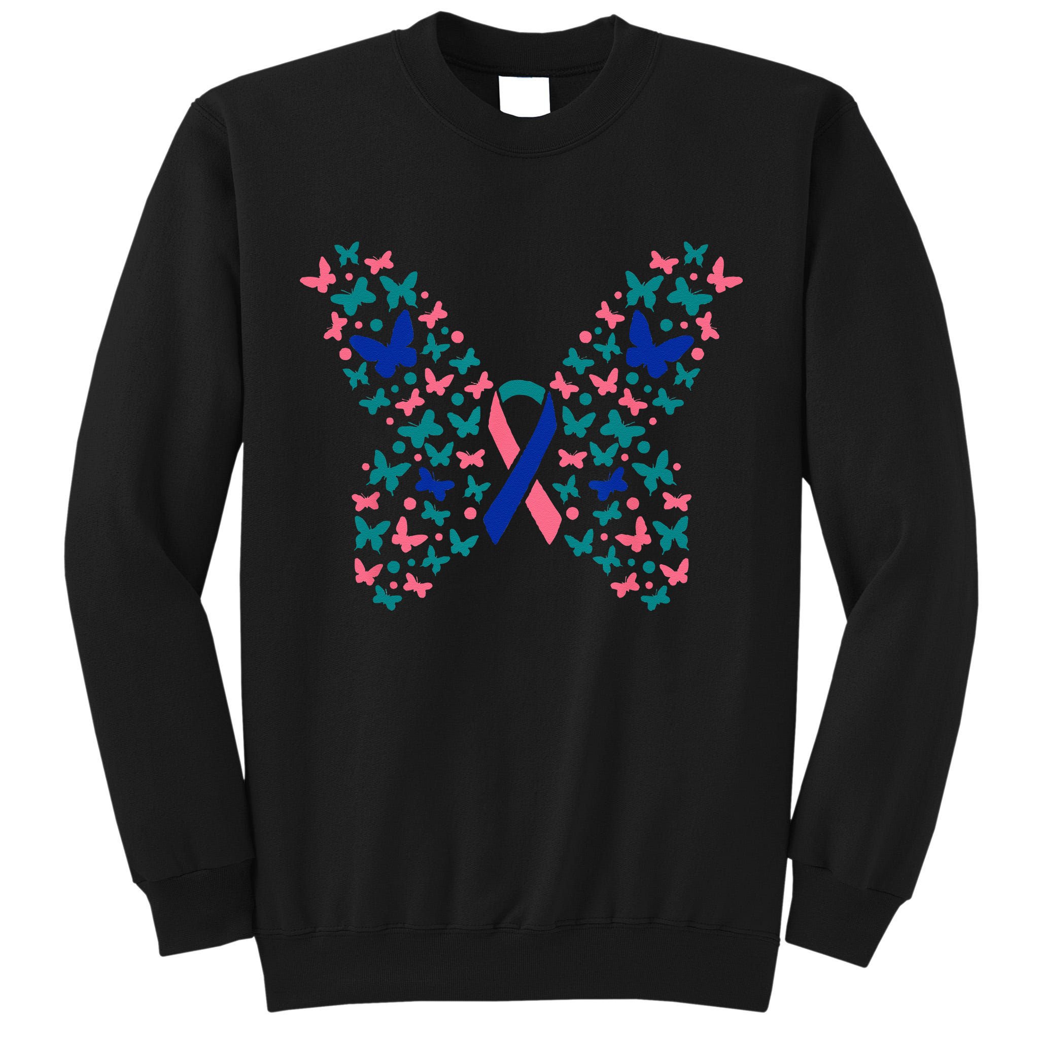 Butterfly Thyroid Cancer Awareness Ribbon Survivor Warrior Tall Sweatshirt