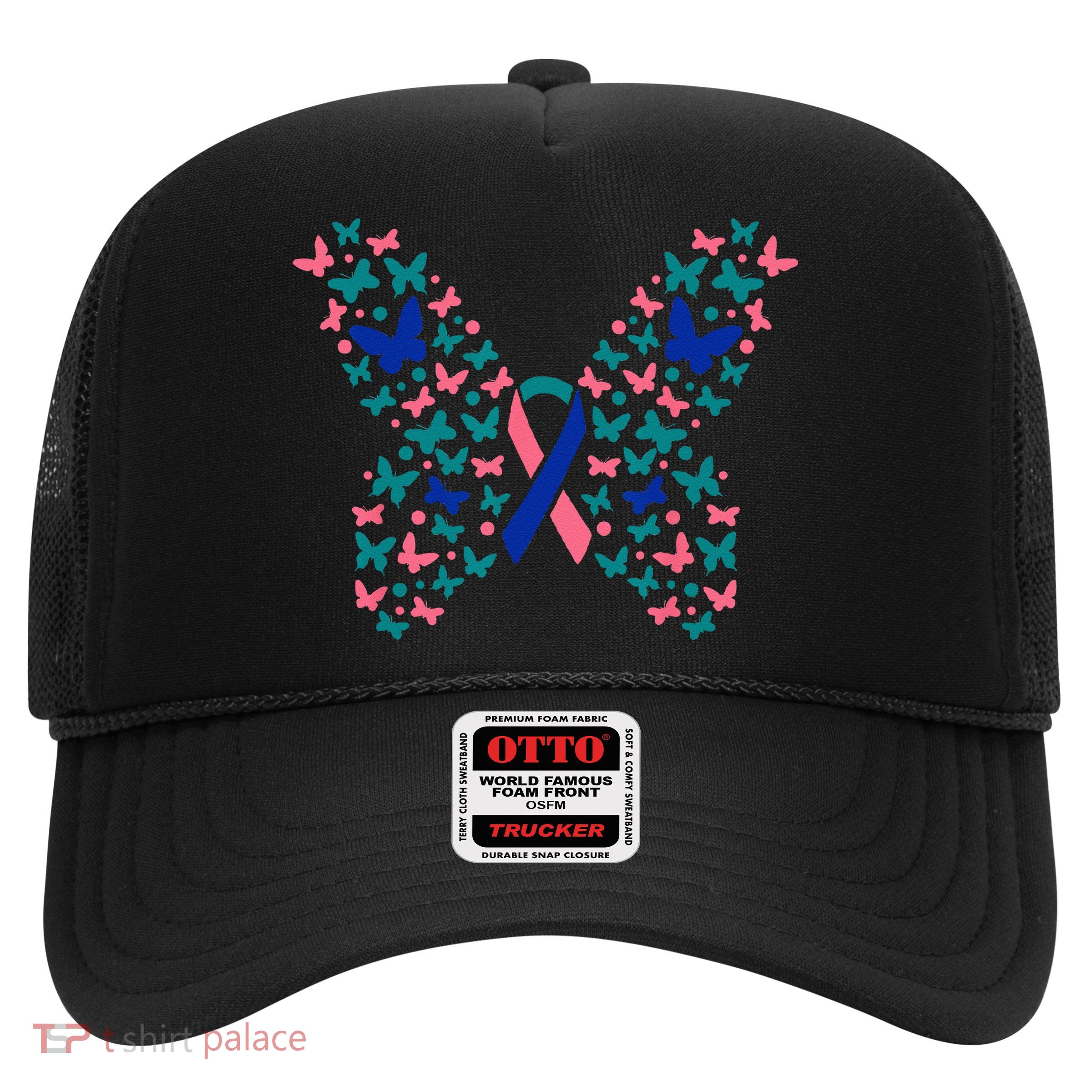 Butterfly Thyroid Cancer Awareness Ribbon Survivor Warrior Trucker Hat