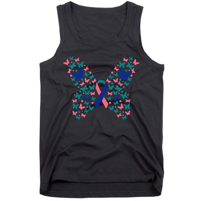 Butterfly Thyroid Cancer Awareness Ribbon Survivor Warrior Tank Top