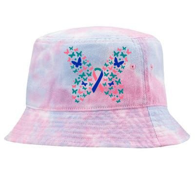 Butterfly Thyroid Cancer Awareness Ribbon Survivor Warrior Tie-Dyed Bucket Hat