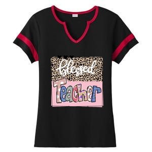 Blessed Teacher Cheetah Print Ladies Halftime Notch Neck Tee