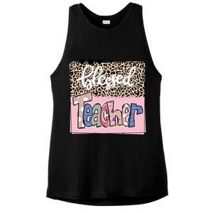 Blessed Teacher Cheetah Print Ladies PosiCharge Tri-Blend Wicking Tank