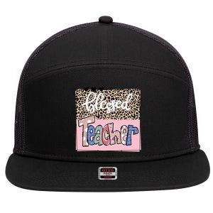 Blessed Teacher Cheetah Print 7 Panel Mesh Trucker Snapback Hat