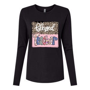 Blessed Teacher Cheetah Print Womens Cotton Relaxed Long Sleeve T-Shirt