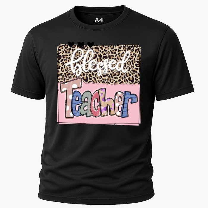 Blessed Teacher Cheetah Print Cooling Performance Crew T-Shirt