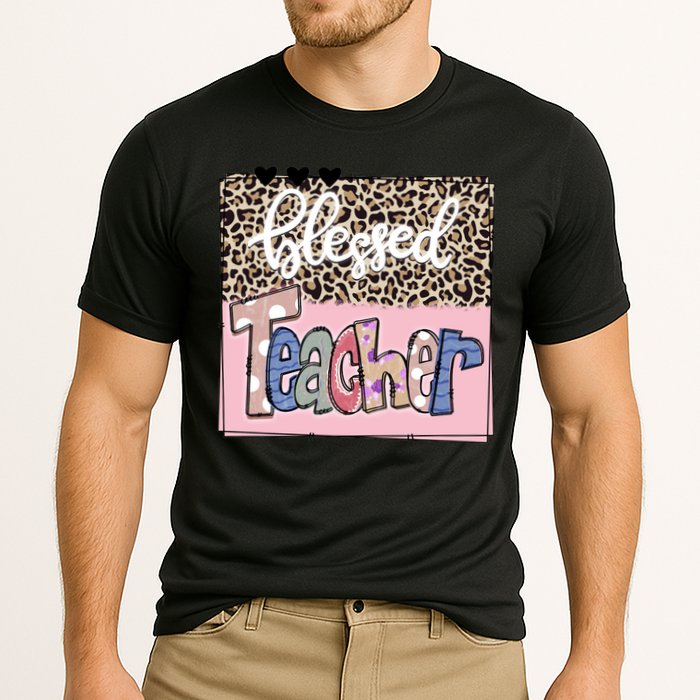 Blessed Teacher Cheetah Print Cooling Performance Crew T-Shirt