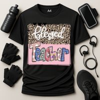 Blessed Teacher Cheetah Print Cooling Performance Crew T-Shirt