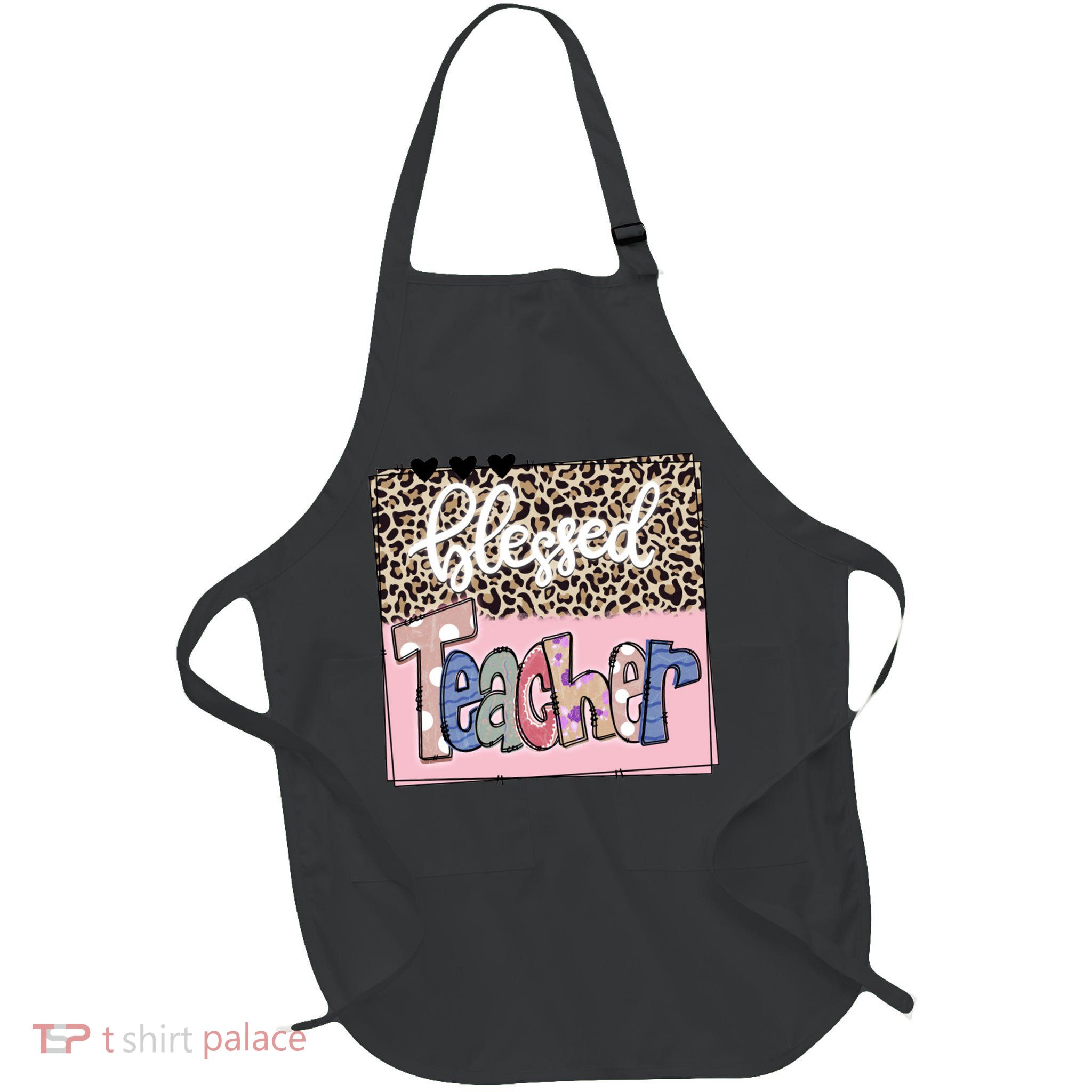 Blessed Teacher Cheetah Print Full-Length Apron With Pockets