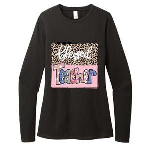 Blessed Teacher Cheetah Print Womens CVC Long Sleeve Shirt