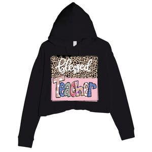 Blessed Teacher Cheetah Print Crop Fleece Hoodie