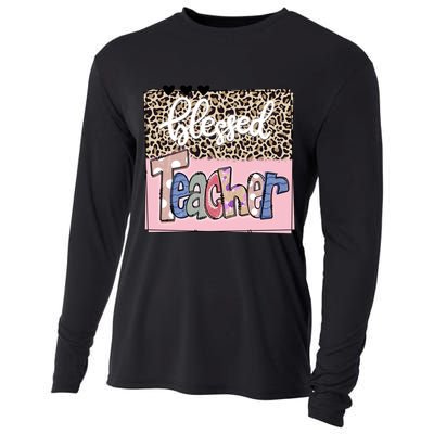 Blessed Teacher Cheetah Print Cooling Performance Long Sleeve Crew