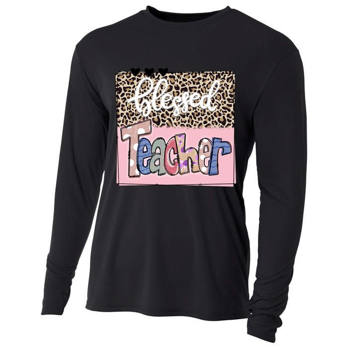 Blessed Teacher Cheetah Print Cooling Performance Long Sleeve Crew