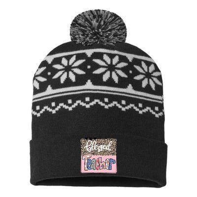 Blessed Teacher Cheetah Print USA-Made Snowflake Beanie