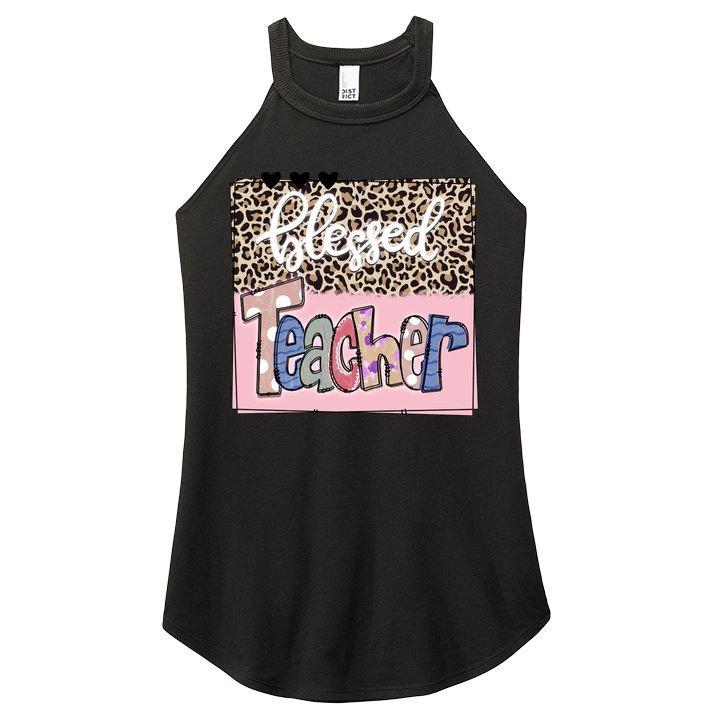 Blessed Teacher Cheetah Print Women's Perfect Tri Rocker Tank