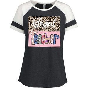 Blessed Teacher Cheetah Print Enza Ladies Jersey Colorblock Tee