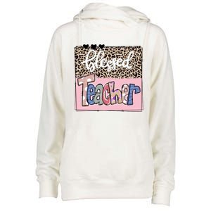 Blessed Teacher Cheetah Print Womens Funnel Neck Pullover Hood