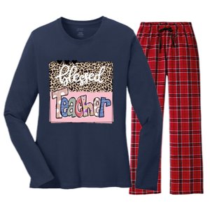 Blessed Teacher Cheetah Print Women's Long Sleeve Flannel Pajama Set 