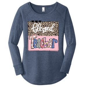 Blessed Teacher Cheetah Print Women's Perfect Tri Tunic Long Sleeve Shirt