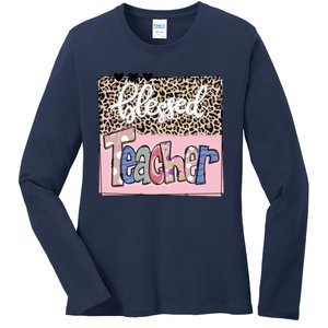 Blessed Teacher Cheetah Print Ladies Long Sleeve Shirt