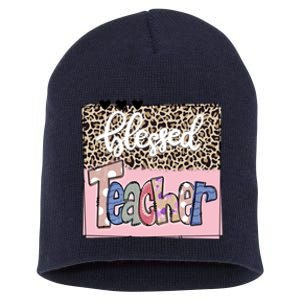 Blessed Teacher Cheetah Print Short Acrylic Beanie