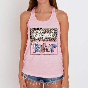 Blessed Teacher Cheetah Print Women's Knotted Racerback Tank