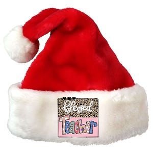 Blessed Teacher Cheetah Print Premium Christmas Santa Hat