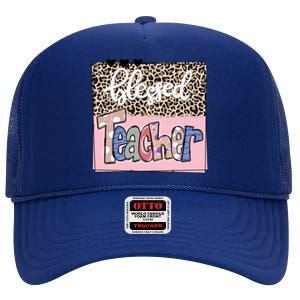 Blessed Teacher Cheetah Print High Crown Mesh Back Trucker Hat