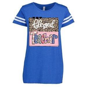 Blessed Teacher Cheetah Print Enza Ladies Jersey Football T-Shirt