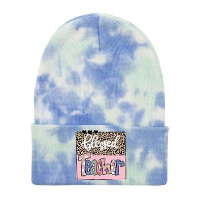 Blessed Teacher Cheetah Print Tie Dye 12in Knit Beanie