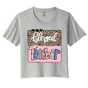 Blessed Teacher Cheetah Print Women's Crop Top Tee